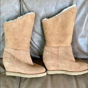Chestnut Suede Cozy Tall Wedge Boots , size 9